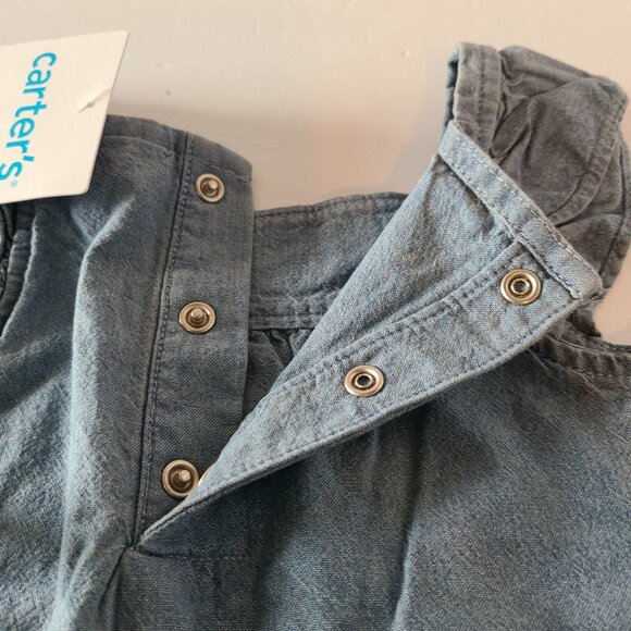 CARTERS 2-PIECE CHAMBRAY DENIM SQUARE NECK TOP WITH BUBBLE SHORT SIZE 9M - Picture 4 of 9